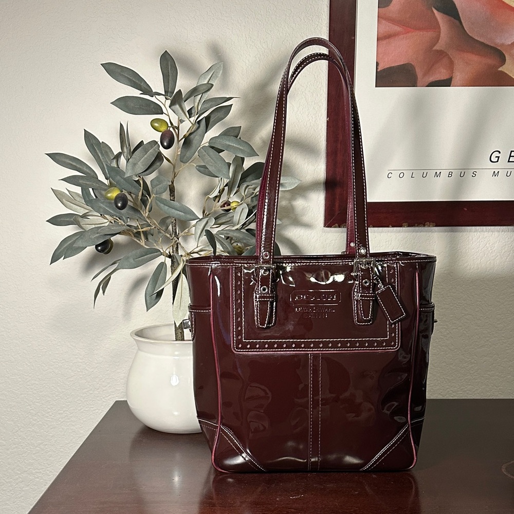 Coach Burgundy/Wine Patent Leather Tote